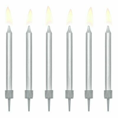 PartyDeco Birthday Candles -6εκ PLAIN SILVER 6 τεμ - Ασημένια κεράκια 6εκ