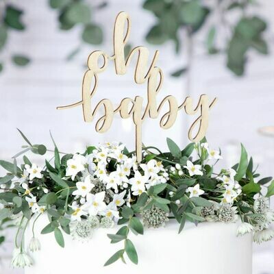 PartyDeco Cake Topper 'Oh Baby' - WOODEN -Τόπερ Τούρτας Ξύλινο 'Oh Baby'