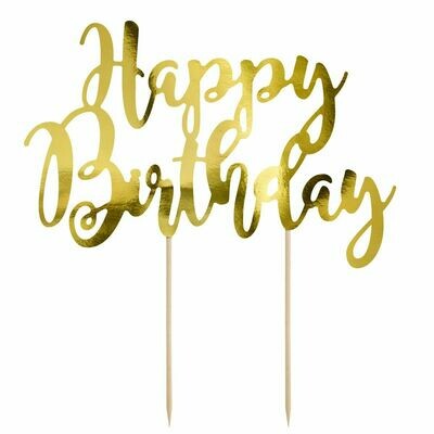 PartyDeco Cake Topper &#39;Happy Birthday&#39; - GOLD -Τόπερ Τούρτας Χρυσό - &#39;Happy Birthday&#39;