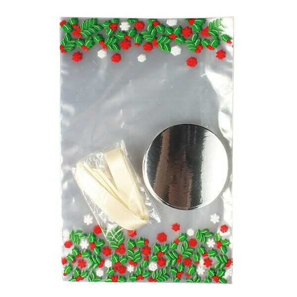 Culpitt Bags -Cupcake Bags with Ribbon Ties -HOLLY DESIGN - 12τεμ Διάφανες Σακούλες Καπκέϊκ,  με κορδέλες και βάσεις, με Εκτύπωση &#39;ΓΚΙ&#39;