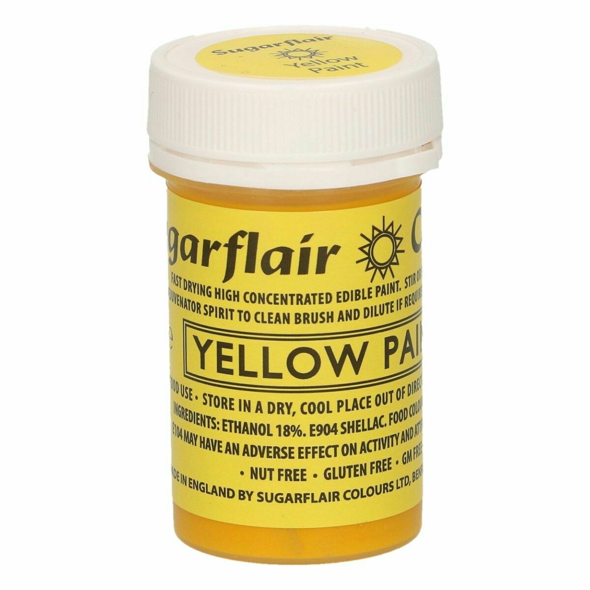 Sugarflair Matt Food Paints -YELLOW -Ματ Βρώσιμο Χρώμα Ζωγραφικής -Κίτρινο 20γρ