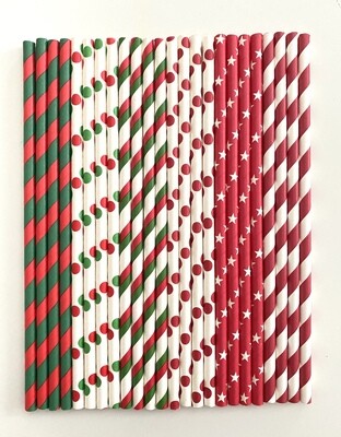 ### Pandecor Paper Straws Red &amp; Green -Χάρτινα Καλαμάκια Ριγέ και Πουά, Κόκκινα &amp; Πράσινα 24τμχ