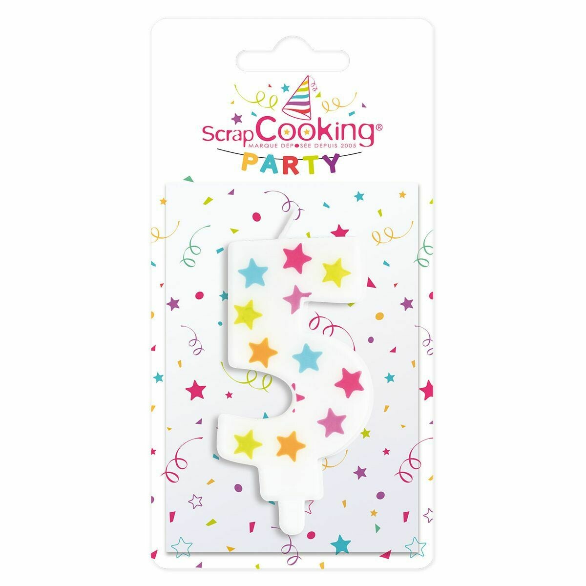 SALE!!!  ScrapCooking Candle STARS No.5 - ΛΕΥΚΟ ΚΕΡΙ ΜΕ ΠΟΛΥΧΡΩΜΑ ΑΣΤΕΡΙΑ ΑΡΙΘΜΟΣ &#39;5&#39;