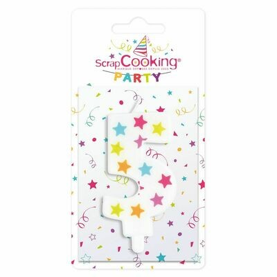 SALE!!!  ScrapCooking Candle STARS No.5 - ΛΕΥΚΟ ΚΕΡΙ ΜΕ ΠΟΛΥΧΡΩΜΑ ΑΣΤΕΡΙΑ ΑΡΙΘΜΟΣ '5'
