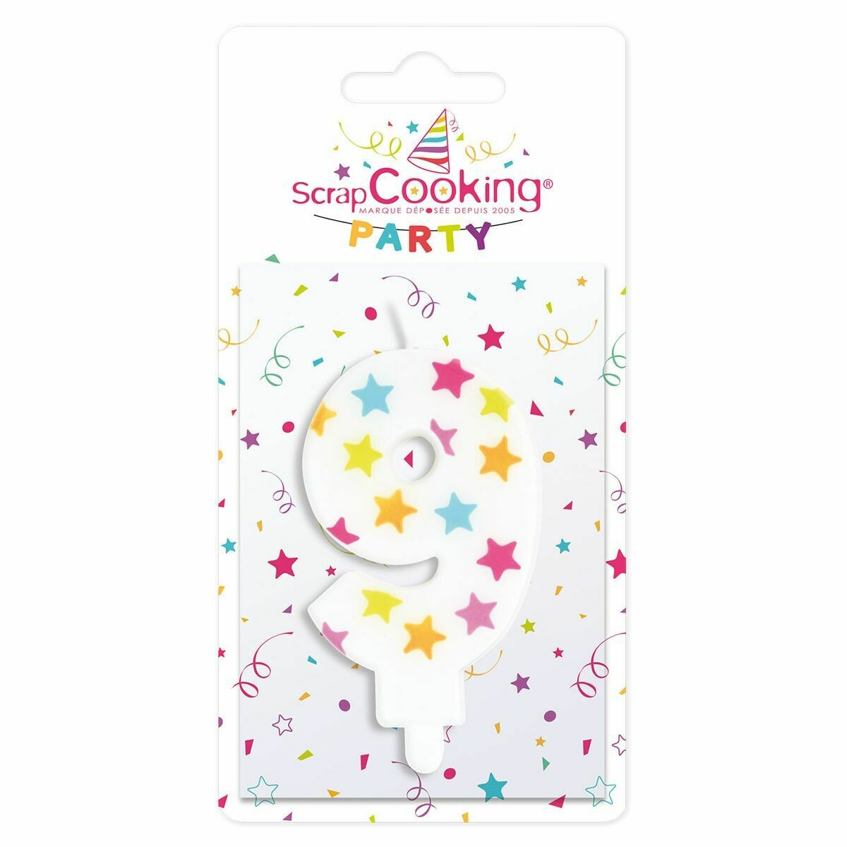 SALE!!! ScrapCooking Candle STARS No.9 - ΛΕΥΚΟ ΚΕΡΙ ΜΕ ΠΟΛΥΧΡΩΜΑ ΑΣΤΕΡΙΑ ΑΡΙΘΜΟΣ &#39;9&#39;