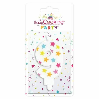 SALE!!! ScrapCooking Candle STARS No.9 - ΛΕΥΚΟ ΚΕΡΙ ΜΕ ΠΟΛΥΧΡΩΜΑ ΑΣΤΕΡΙΑ ΑΡΙΘΜΟΣ '9'