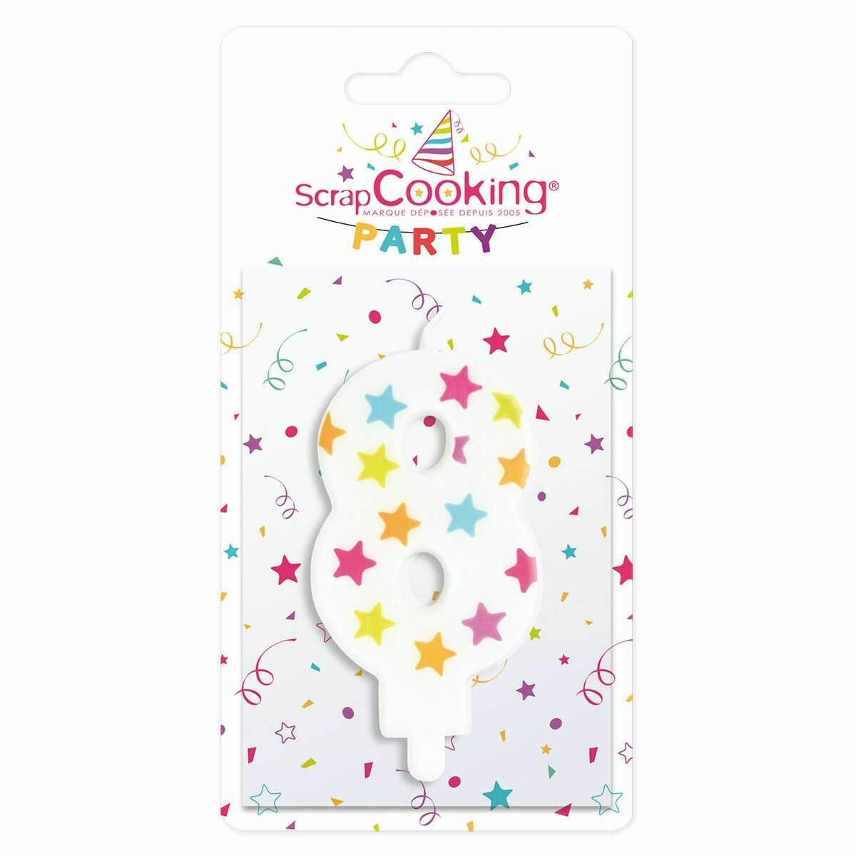 SALE!!! ScrapCooking Candle STARS No.8 - ΛΕΥΚΟ ΚΕΡΙ ΜΕ ΠΟΛΥΧΡΩΜΑ ΑΣΤΕΡΙΑ ΑΡΙΘΜΟΣ &#39;8&#39;