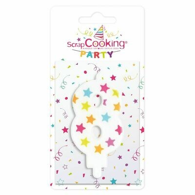 SALE!!! ScrapCooking Candle STARS No.8 - ΛΕΥΚΟ ΚΕΡΙ ΜΕ ΠΟΛΥΧΡΩΜΑ ΑΣΤΕΡΙΑ ΑΡΙΘΜΟΣ '8'