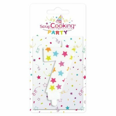 SALE!!! ScrapCooking Candle STARS No.7 - ΛΕΥΚΟ ΚΕΡΙ ΜΕ ΠΟΛΥΧΡΩΜΑ ΑΣΤΕΡΙΑ ΑΡΙΘΜΟΣ '7'