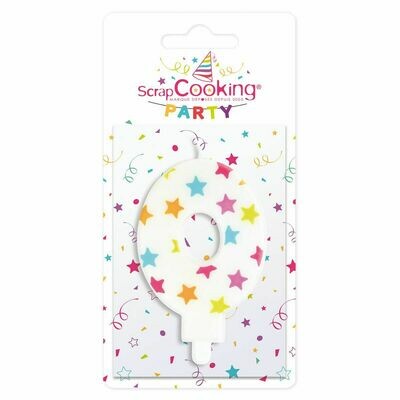 SALE!!! ScrapCooking Candle STARS No.0 - ΛΕΥΚΟ ΚΕΡΙ ΜΕ ΠΟΛΥΧΡΩΜΑ ΑΣΤΕΡΙΑ ΑΡΙΘΜΟΣ '0'