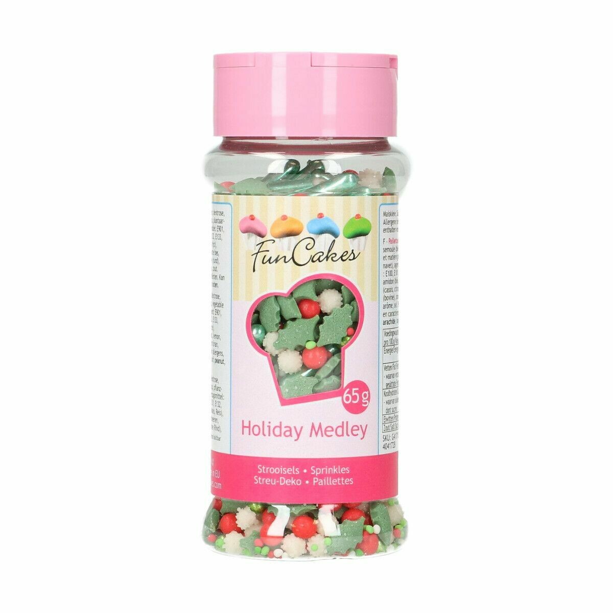 FunCakes Sprinkle Mix 65γρ -HOLIDAY MEDLEY - Μείγμα  Ζαχαρωτών Χριστουγεννιάτικο με Φύλλα γκι