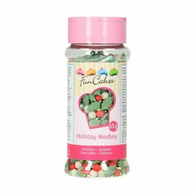 FunCakes Sprinkle Mix 65γρ -HOLIDAY MEDLEY - Μείγμα  Ζαχαρωτών Χριστουγεννιάτικο με Φύλλα γκι