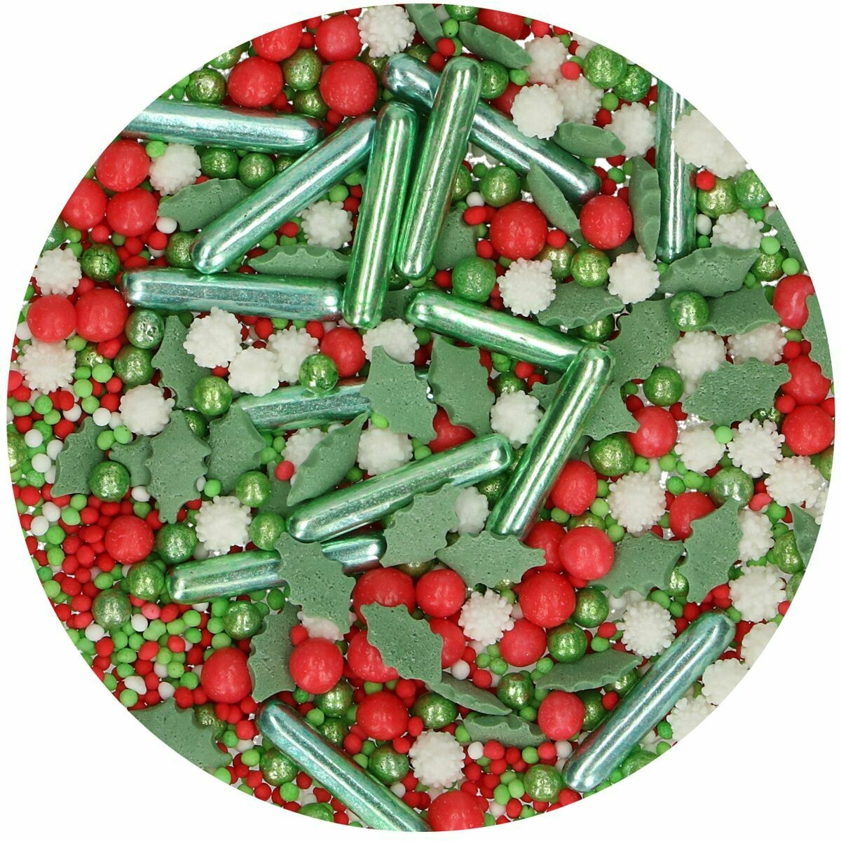 FunCakes Sprinkle Mix 65γρ -HOLIDAY MEDLEY - Μείγμα Ζαχαρωτών Χριστουγεννιάτικο με Φύλλα γκι