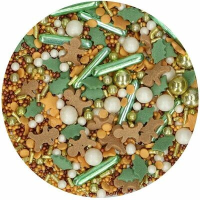 FunCakes Sprinkle Mix 65γρ -JOYFUL MEDLEY - Μείγμα  Ζαχαρωτών Χριστουγεννιάτικο με Μπισκοτανθρωπάκια και Φύλλα γκι