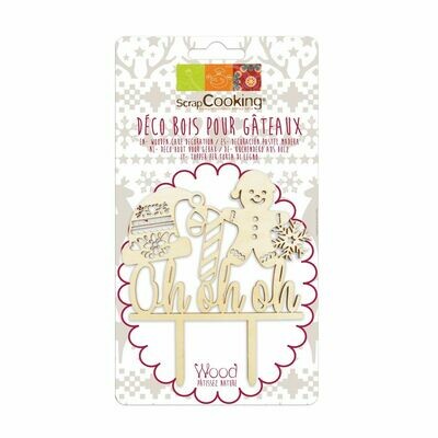 SALE!!! Scrapcooking Cake Topper Wood 'Oh Oh Oh' - Ξύλινο τόπερ Χριστουγεννιάτικο