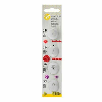 WILTON Nozzles Set of 4 -PETAL No.102, PETAL No.104, DROP FLOWER No.224 &amp; LEAF No.352 - Σετ 4 τεμ με μύτες κορνέ για Λουλούδια