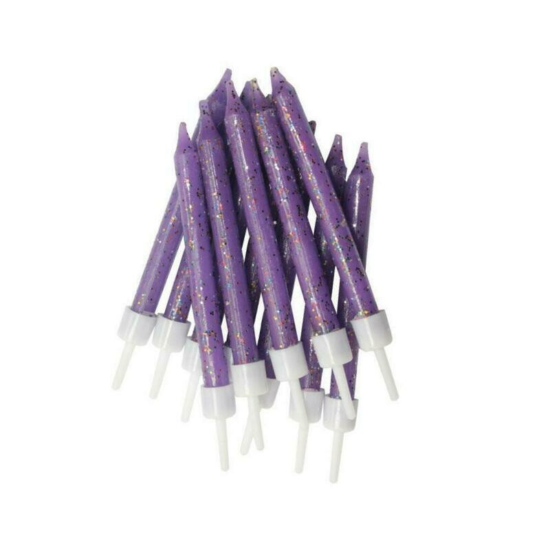 By AH -Candles -Set of 12 GLITTER PURPLE -Κεράκια με Γκλίτερ Μωβ 12 τεμ