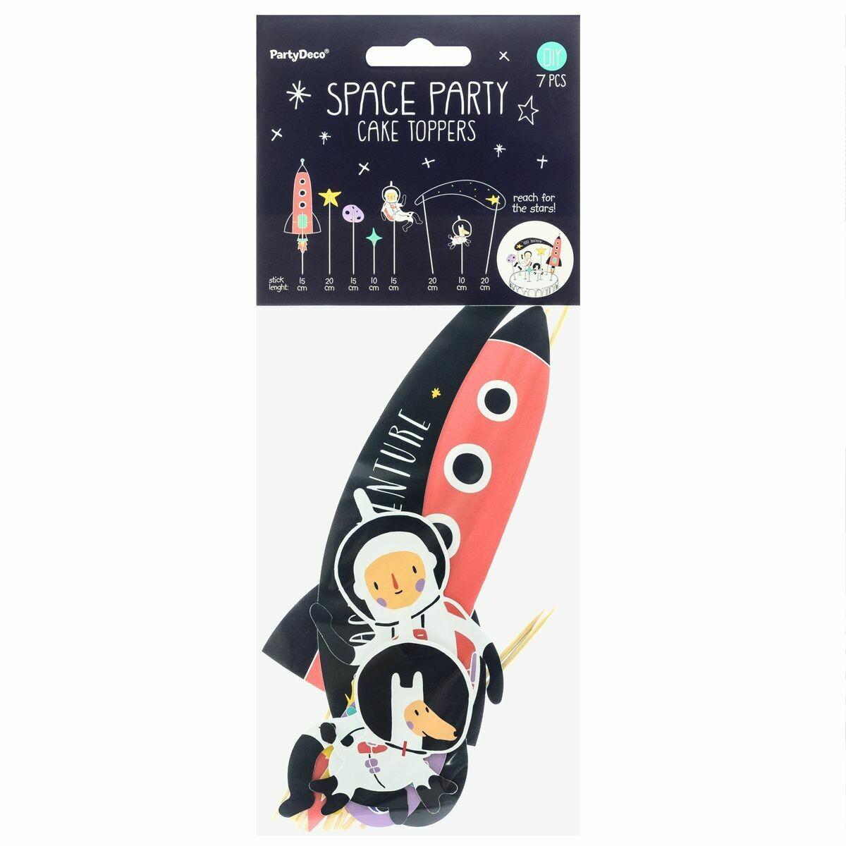 PartyDeco Cake Topper -SPACE 7τμχ - Σετ 7τεμ Τόπερ Διάστημα