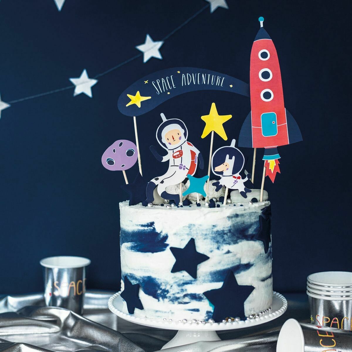 PartyDeco Cake Topper -SPACE 7τμχ - Σετ 7τεμ Τόπερ Διάστημα