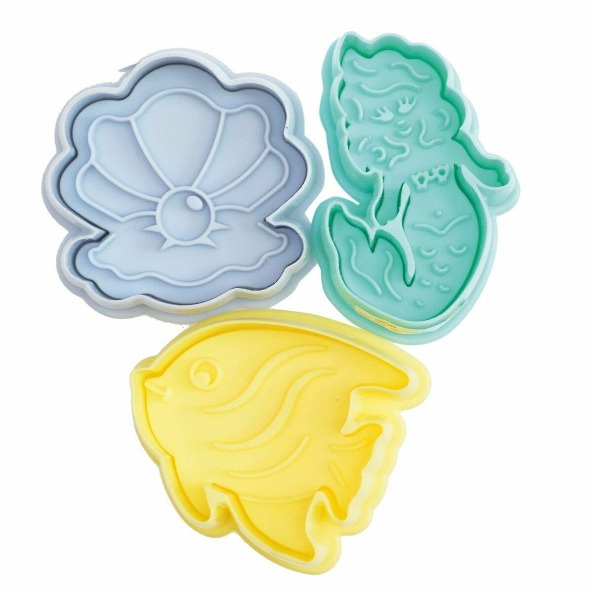 ScrapCooking Set of 3 Plunger Cutters -MERMAID, SHELL &amp; FISH - Σετ 3τεμ Κουπ πατ με εκβολέα Γοργόνα, Κοχύλι, Ψάρι