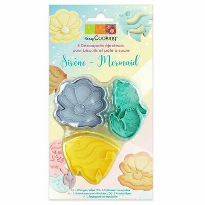 ScrapCooking Set of 3 Plunger Cutters -MERMAID, SHELL &amp; FISH - Σετ 3τεμ Κουπ πατ με εκβολέα Γοργόνα, Κοχύλι, Ψάρι