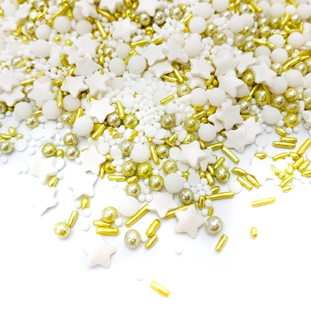 Happy Sprinkles Mix -GOLDEN DUST -VEGAN 90g - Βίγκαν Μείγμα Ζαχαρωτών σε Λευκές και Χρυσές Αποχρώσεις