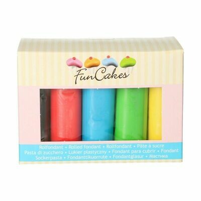 FunCakes Fondant -MULTIPACK -ESSENTIAL COLOURS 5x100g - Σετ με Ζαχαρόπαστες σε 5 χρώματα - Κίτρινο, Πράσινο, Μπλε, Κόκκινο και Μαύρο