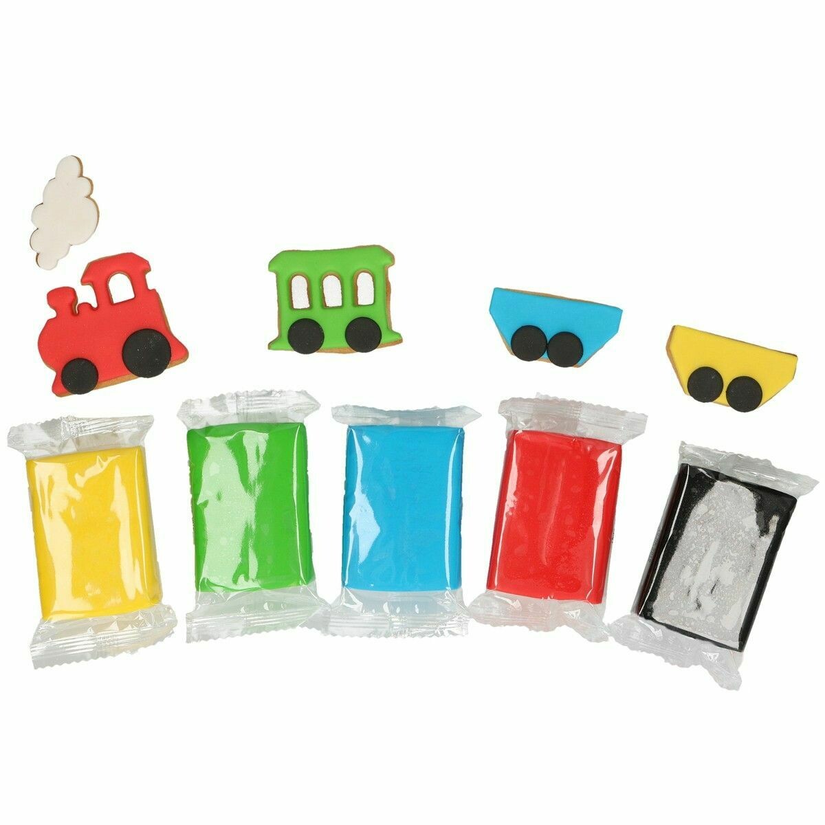 FunCakes Fondant -MULTIPACK -ESSENTIAL COLOURS 5x100g - Σετ με Ζαχαρόπαστες σε 5 χρώματα - Κίτρινο, Πράσινο, Μπλε, Κόκκινο και Μαύρο