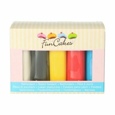 FunCakes Fondant -MULTIPACK -PRIMARY COLOURS 5x100g - Σετ με Ζαχαρόπαστες Βασικά χρώματα - Μαύρο, Λευκό, Κίτρινο, Κόκκινο &amp; Μπλε