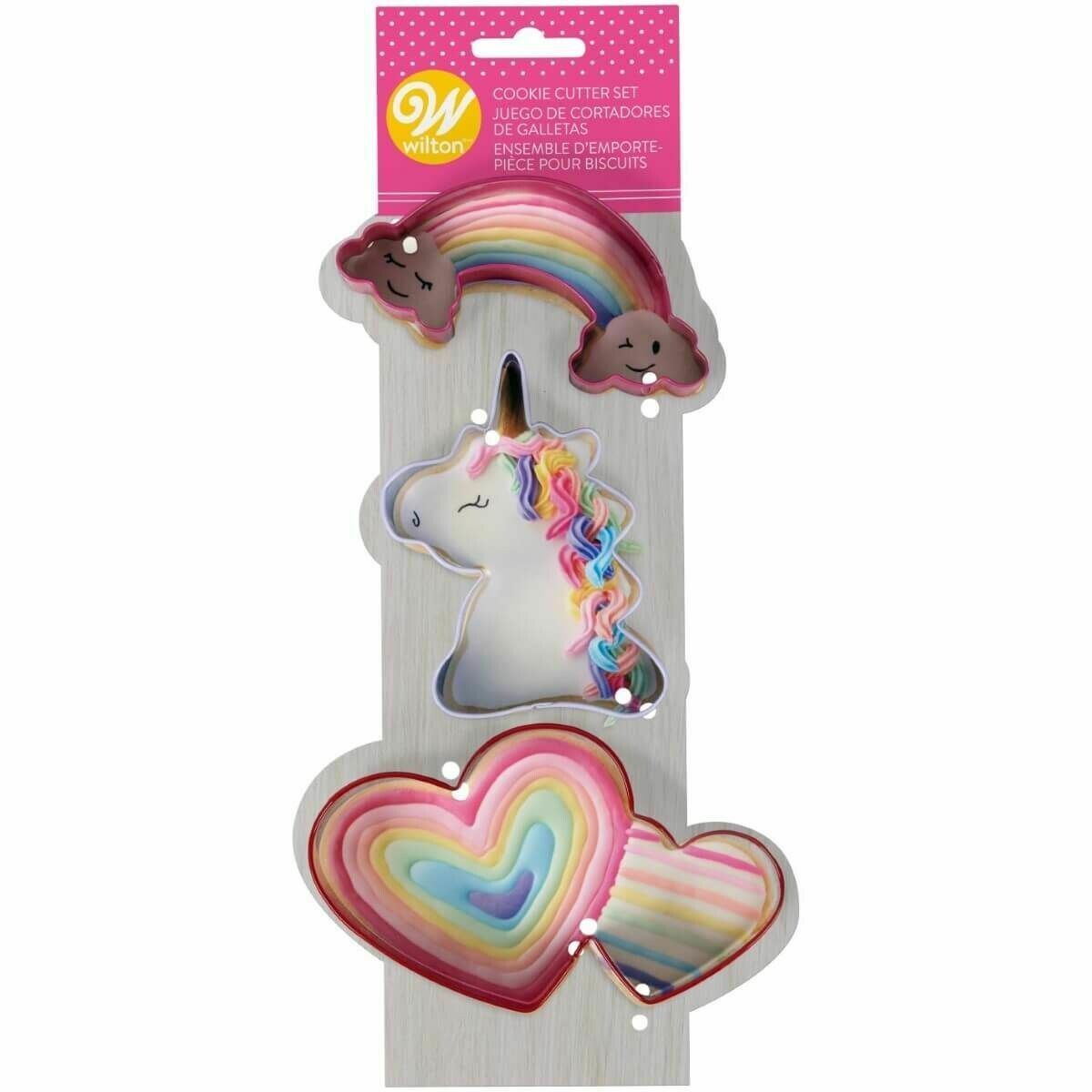 Wilton Cookie Cutter Set of 3 Magical Unicorn, Rainbow, Hearts -Σετ 3τεμ κουπ πατ Μονόκερος, Ουράνιο Τόξο, Διπλή Καρδιά