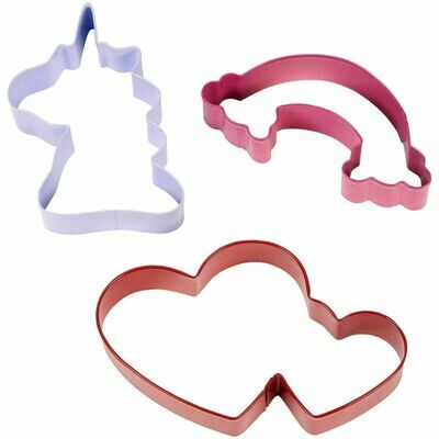 Wilton Cookie Cutter Set of 3 Magical Unicorn, Rainbow, Hearts -Σετ 3τεμ κουπ πατ Μονόκερος, Ουράνιο Τόξο, Διπλή Καρδιά