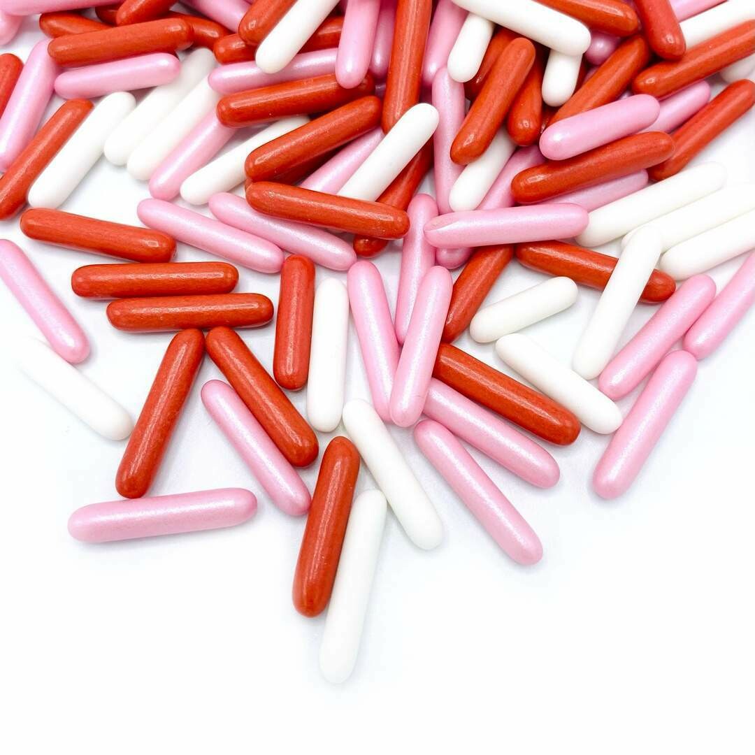 Happy Sprinkles - Rods -KISS & TELL 90g - Ζαχαρωτά σε Ράβδους σε Ροζ, Κόκκινο και Λευκό