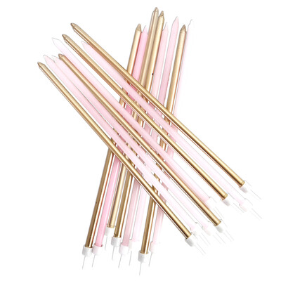 By AH -Candles -EXTRA TALL -PASTEL &amp; METALLIC PINK -Κεράκια 18εκ σε Μεταλλικό Χρυσό και Ροζ Παστέλ 16 τεμ