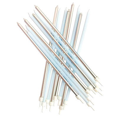By AH -Candles -EXTRA TALL -PASTEL &amp; METALLIC BLUE -Κεράκια 18εκ σε Μεταλλικό Ασημί και Γαλάζιο Παστέλ 16 τεμ