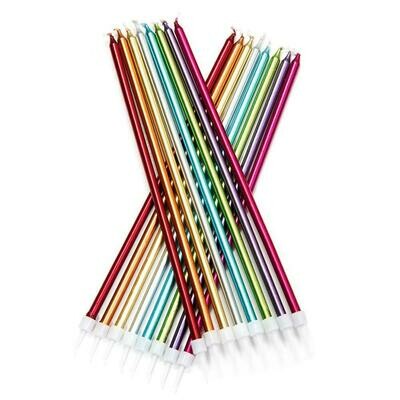By AH -Candles -EXTRA TALL -RAINBOW METALLIC -Κεράκια 18εκ Μεταλλικά Ουράνιο Τόξο 16 τεμ