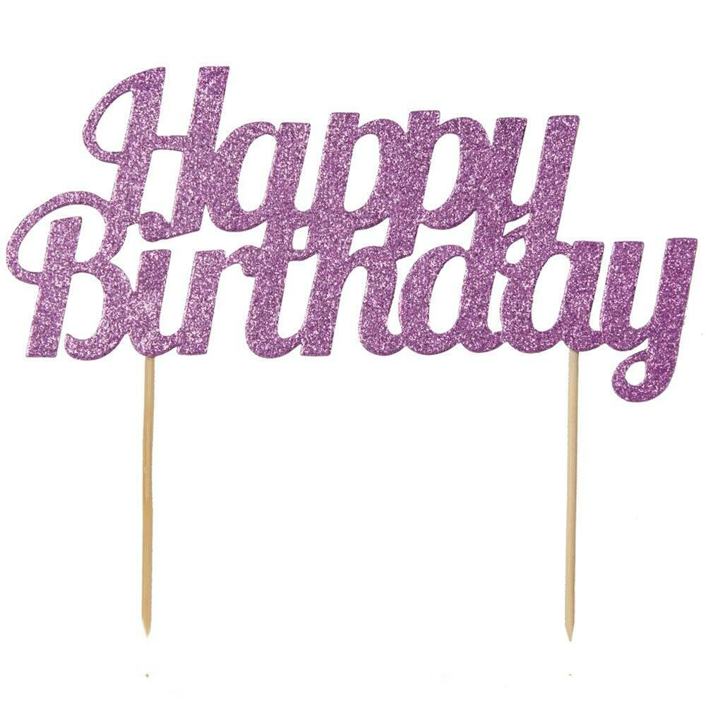 Anniversary House Cake Topper &#39;Happy Birthday&#39; -PINK GLITTER -Τόπερ Τούρτας Ροζ Γκλίτερ  ∞∞∞