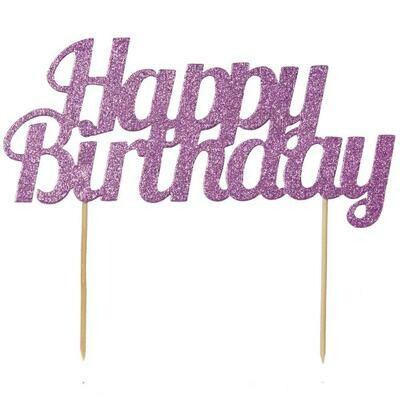 Anniversary House Cake Topper &#39;Happy Birthday&#39; -PINK GLITTER -Τόπερ Τούρτας Ροζ Γκλίτερ  ∞∞∞