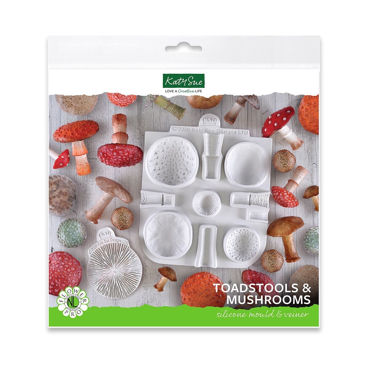Katy Sue Silicone Mould &amp; Veiner -TOADSTOOLS &amp; MUSHROOMS - Καλούπι Σιλικόνης και Πατάκι Μανιτάρια