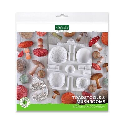 Katy Sue Silicone Mould &amp; Veiner -TOADSTOOLS &amp; MUSHROOMS - Καλούπι Σιλικόνης και Πατάκι Μανιτάρια