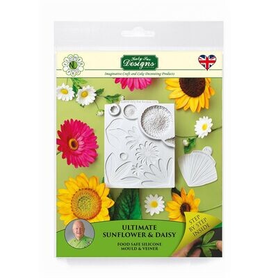 Katy Sue Silicone Mould &amp; Veiner -SUNFLOWER &amp; DAISY - Καλούπι Σιλικόνης και Πατάκι Ηλίανθος &amp; Μαργαρίτα