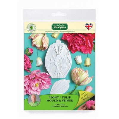 Katy Sue Silicone Mould &amp; Veiner -PEONY/TULIP - Καλούπι Σιλικόνης και Πατάκι Παιώνια/Τουλίπα