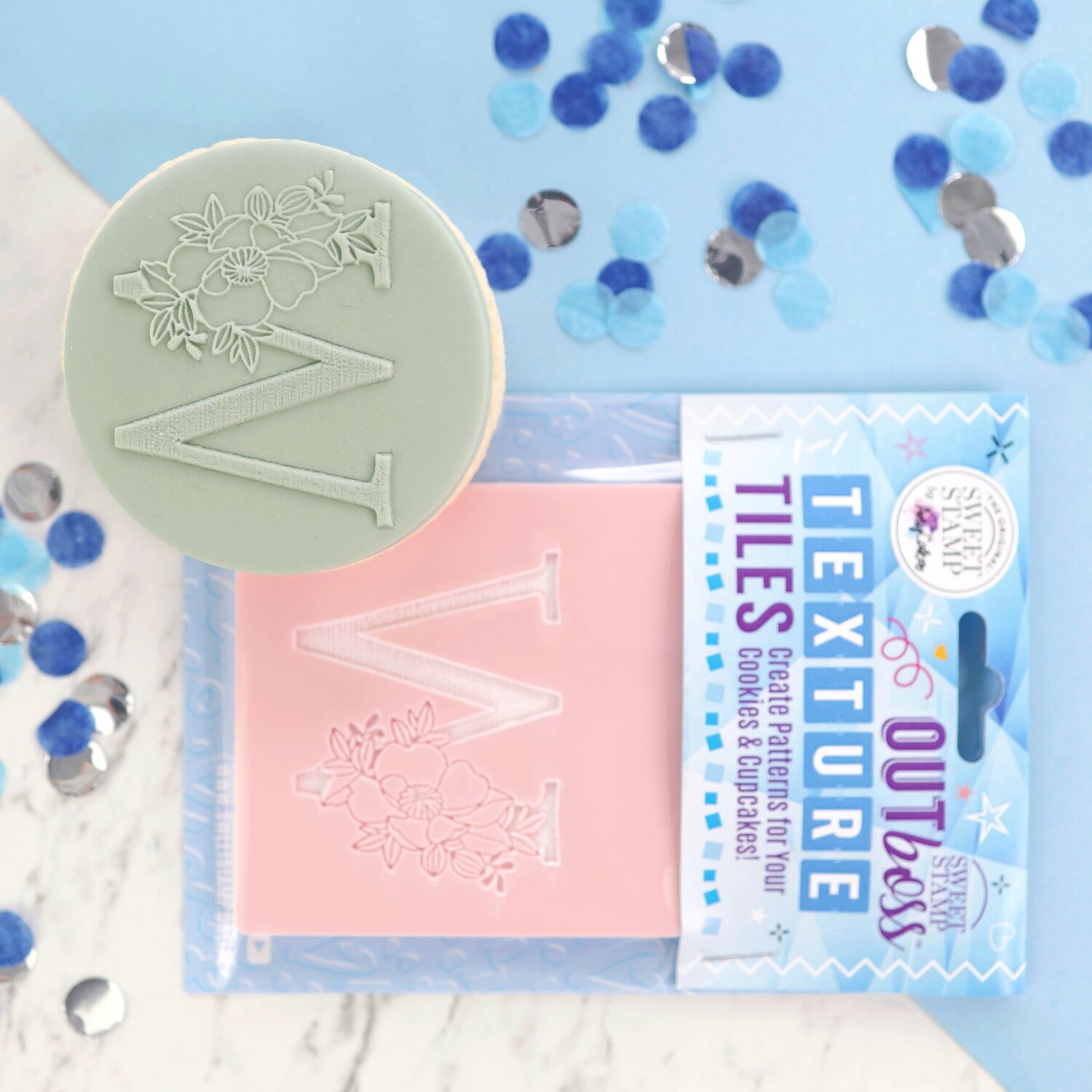 Sweet Stamp -Texture Tile -Monogram Floral -&#39;W/Σ&#39; - Σφραγίδα Μονόγραμμα με λουλούδια &#39;W/Σ&#39;