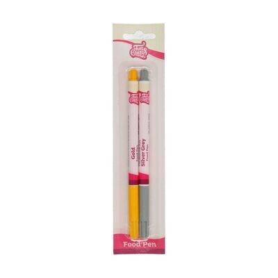 FunCakes Edible Brush Food Pen SET of 2 -GOLD &amp; SILVER -Σετ με 2 Βρώσιμους Μαρκαδόρους με Μύτη Πινέλου -Χρυσό &amp; Ασημί