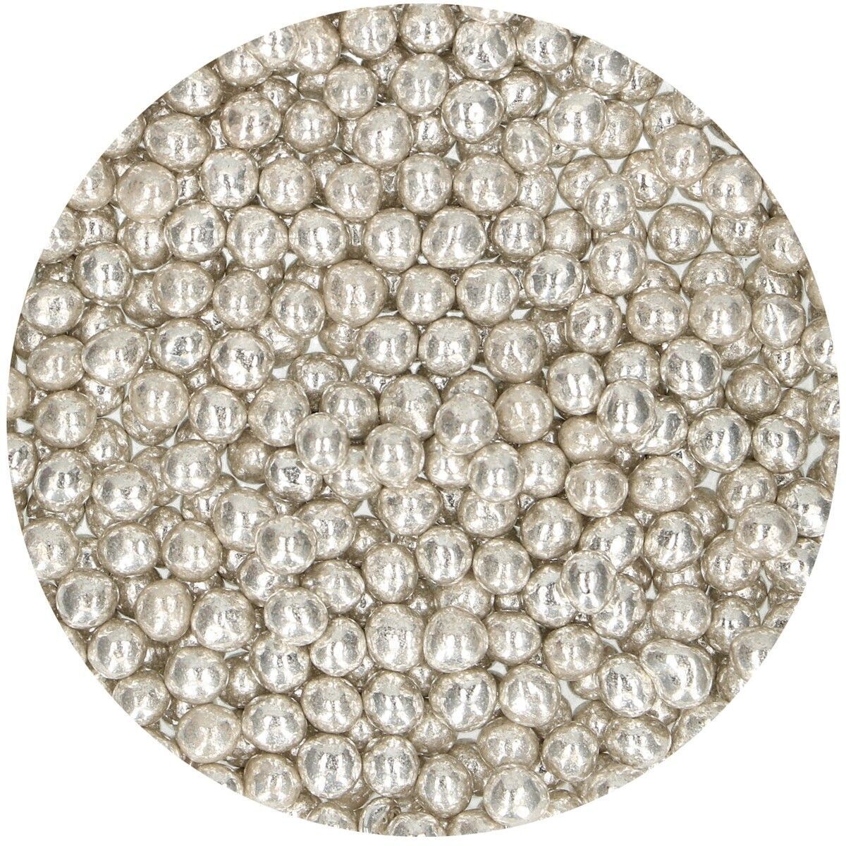 FunCakes Soft Sugar Pearls 6mm -Metallic SILVER -MEDIUM 55g - Μαλακές  Πέρλες Ζάχαρης Μεταλλικό Ασημί 55γρ