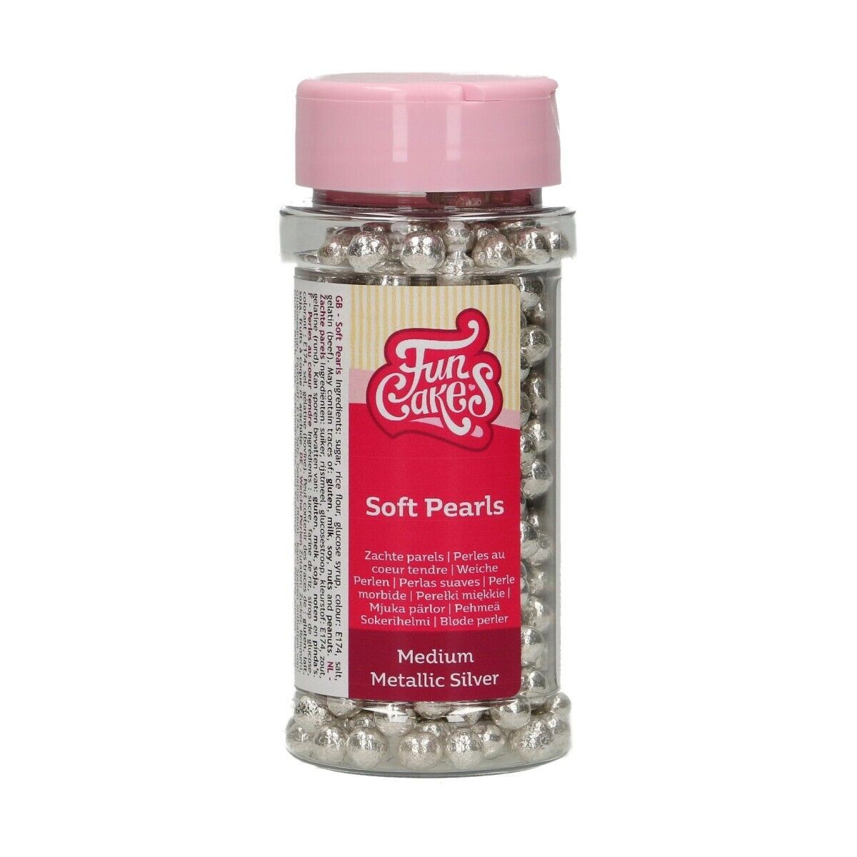FunCakes Soft Sugar Pearls 6mm -Metallic SILVER -MEDIUM 55g - Μαλακές  Πέρλες Ζάχαρης Μεταλλικό Ασημί 55γρ
