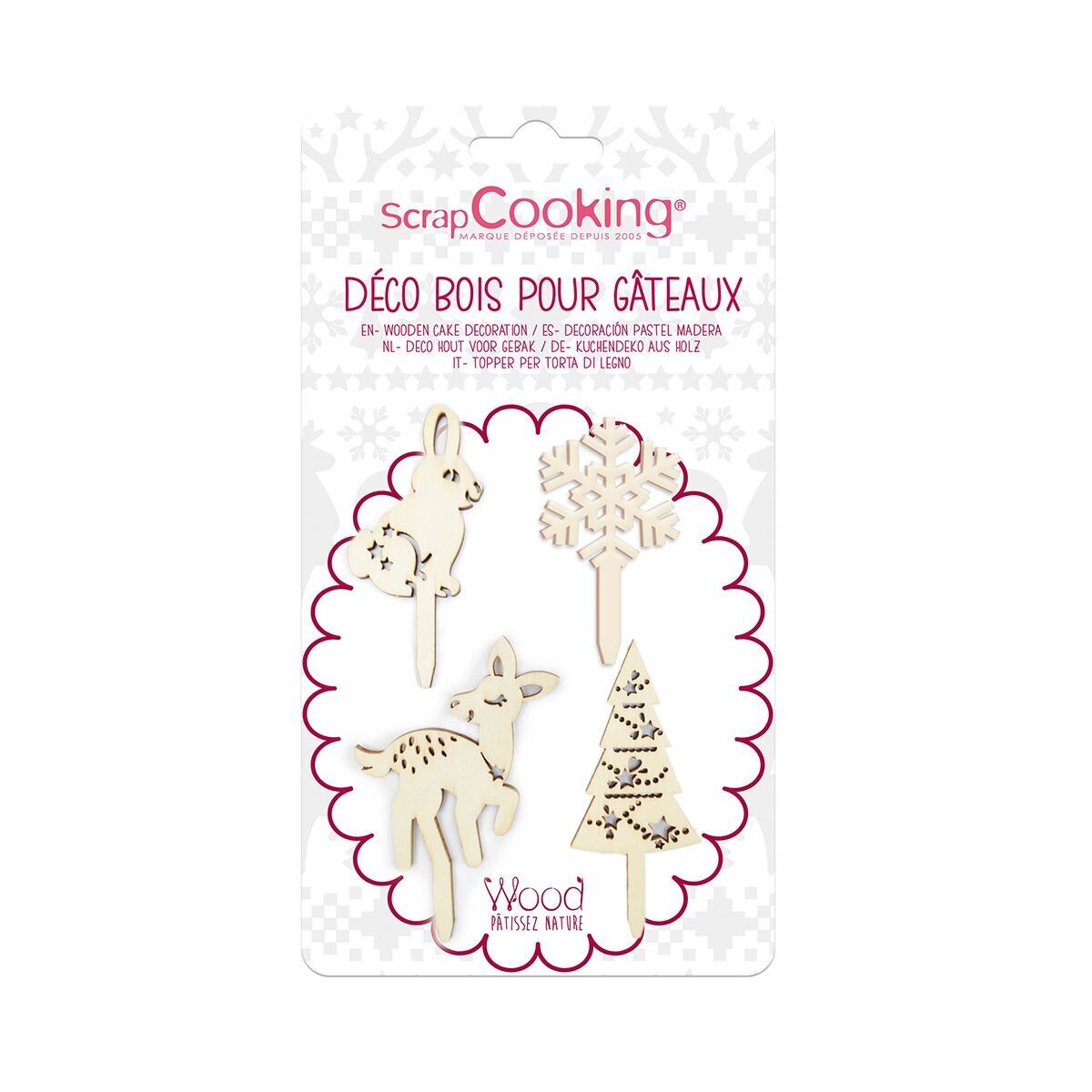 SALE!!! Scrapcooking Cake Toppers Woodland 4τμχ - Ξύλινα Τόπερ Χριστουγεννιάτικα