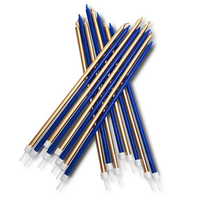 By AH -Candles -EXTRA TALL -NAVY BLUE GOLD -Κεράκια 18εκ σε Μεταλλικό Χρυσό &amp;  Ναυτικό Μπλε 16 τεμ