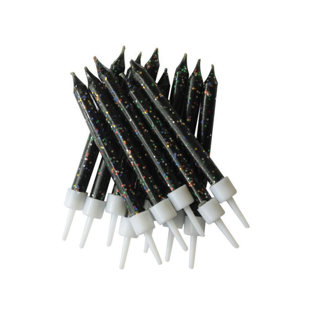 By AH -Candles -Set of 12 GLITTER BLACK -Κεράκια με Γκλίτερ Μαύρα 12 τεμ