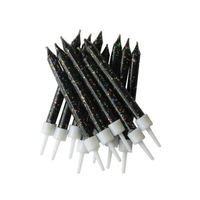 By AH -Candles -Set of 12 GLITTER BLACK -Κεράκια με Γκλίτερ Μαύρα 12 τεμ