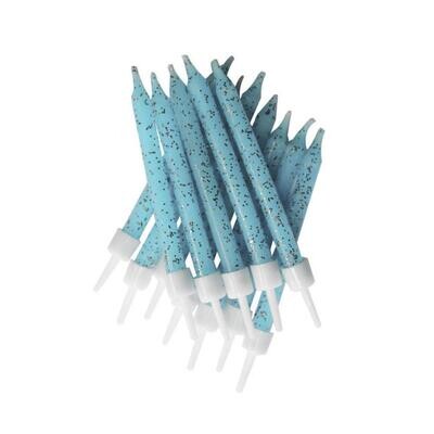 By AH -Candles -Set of 12 GLITTER  PALE BLUE-Κεράκια με Γκλίτερ Γαλάζιο 12 τεμ